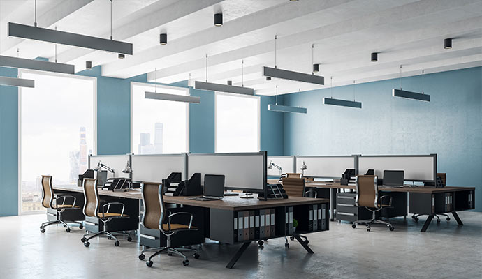 A painted office interior