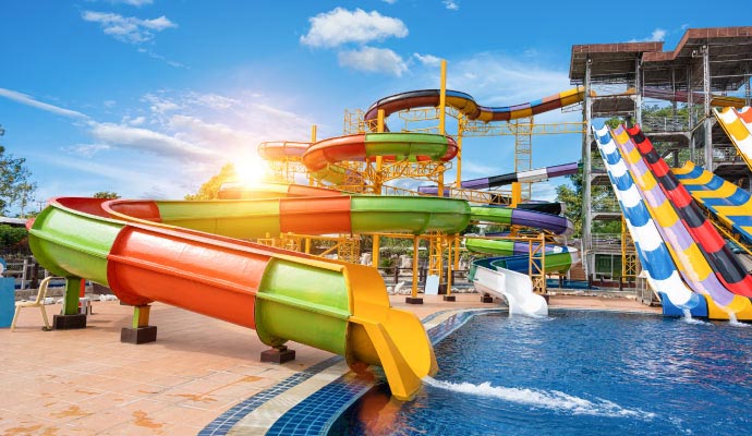 A vibrant and colorful water park