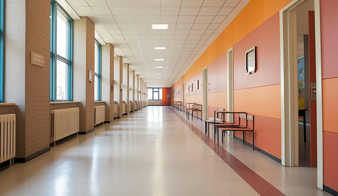 newly painted school hallway